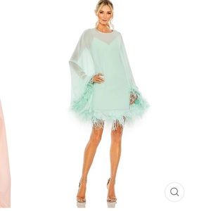Mac Duggal MINT TRAPEZE DRESS WITH FEATHER TRIM - never been worn! Brand new!